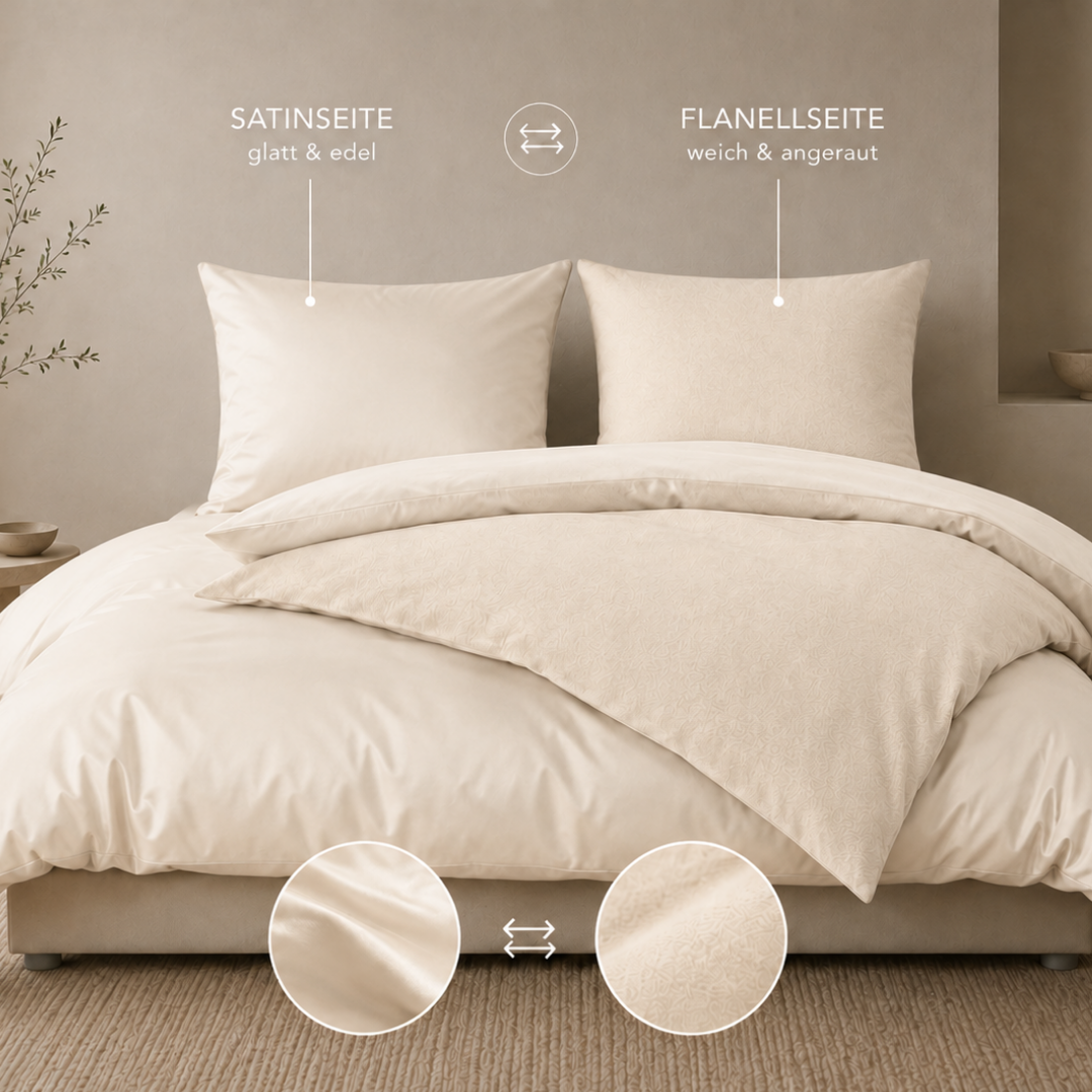 Satin/Flanell-Wendebettwäsche, Baumwolle Bio (kbA)