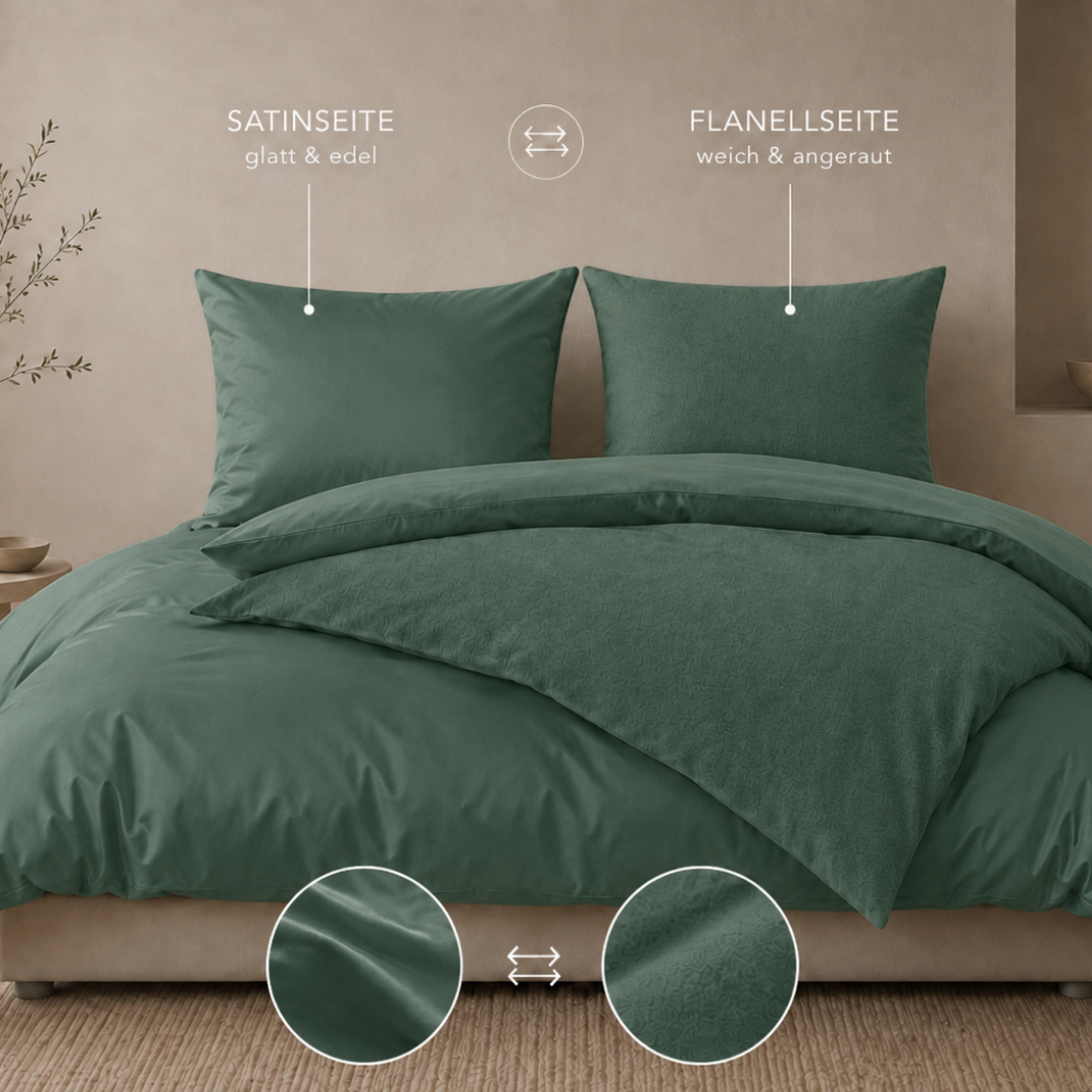 Satin/Flanell-Wendebettwäsche, Baumwolle Bio (kbA)