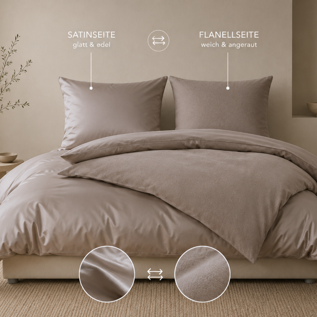 Satin/Flanell-Wendebettwäsche, Baumwolle Bio (kbA)