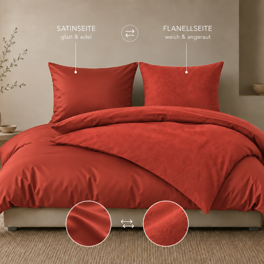 Satin/Flanell-Wendebettwäsche, Baumwolle Bio (kbA)
