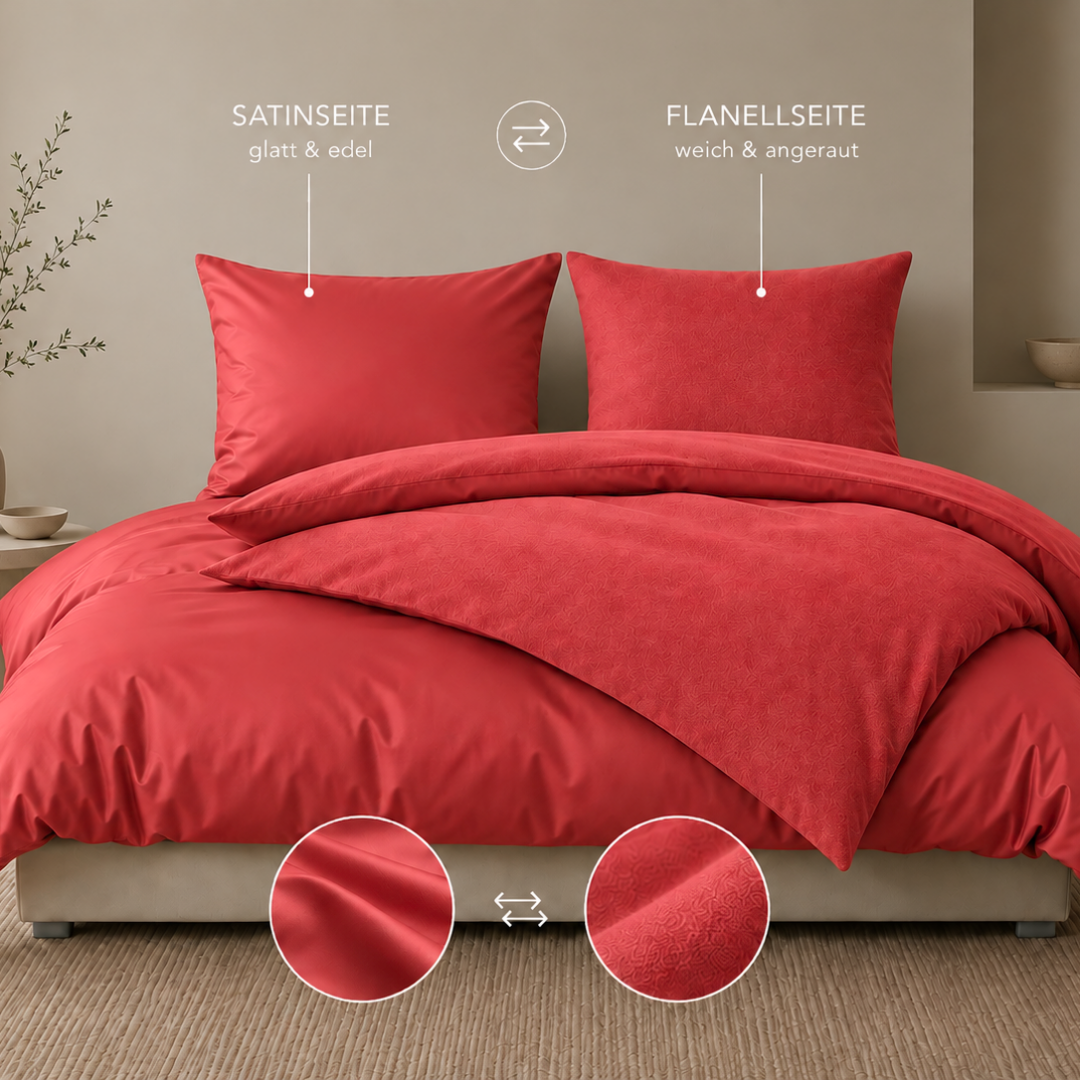 Satin/Flanell-Wendebettwäsche, Baumwolle Bio (kbA)