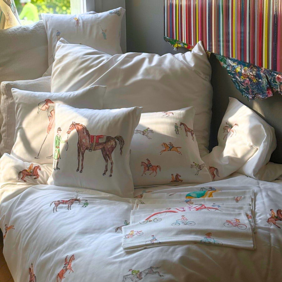 Organic satin bed linen with sports motif (GOTS)