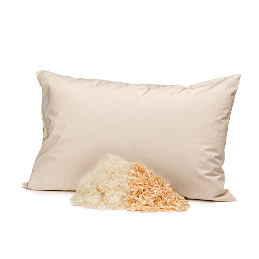 Pure new wool pillow with Swiss stone pine shavings, organic