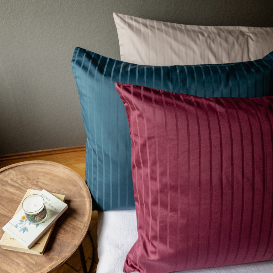 Housses de coussin jacquard rayures, coton bio